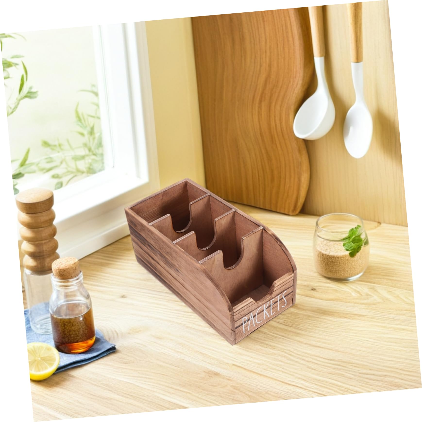 Alipis Caja Organizadora de Madera Marrón para Bolsitas de Té y Sobres de Azúcar, Ahorro de Espacio y Fácil Acceso en Armario de Cocina
