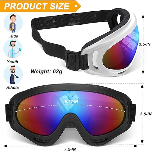 Miniatura 2 de OXG 5 pares de gafas de motocicleta para jóvenes, hombres y mujeres, gafas ATV de esquí, gafas anti-UV, a prueba de polvo y viento, para bicicletas
