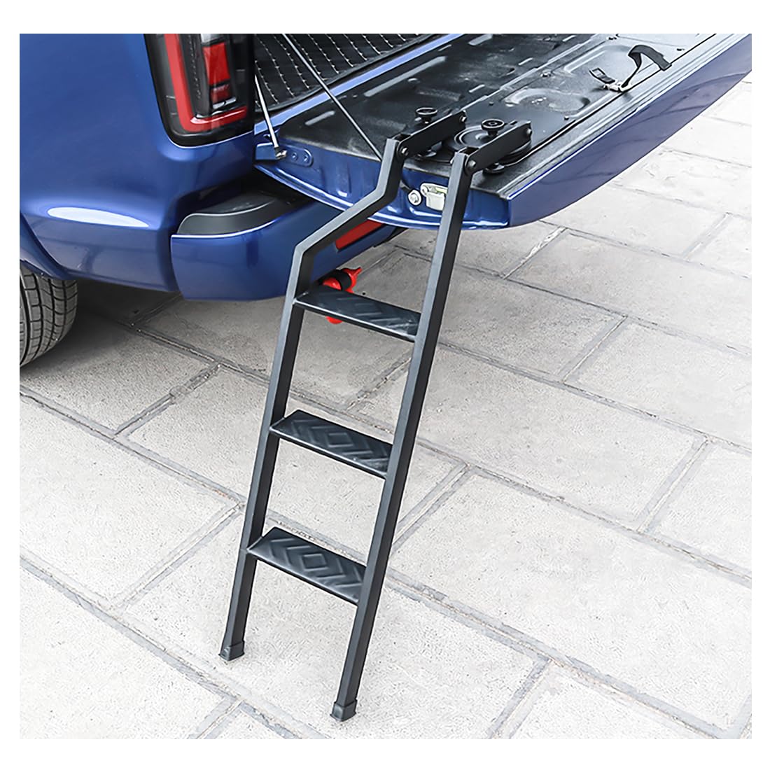 Heckklappenleiter Klappleiter für Ford Ranger Pickup Truck, 360° Klappbare Heckklappe Trittleiter Zubehör mit Breiten Anti-Rutsch-Stufen, universelle Passform, Schwarz