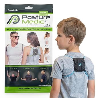 PostureMedic Original Strength Dynamic Posture Corrector for Men & Women Active Resistance Training System for Back, Neck & Shoulder Pain Relief Strengthen Muscles & Improve Alignment - Size XS Light Blue