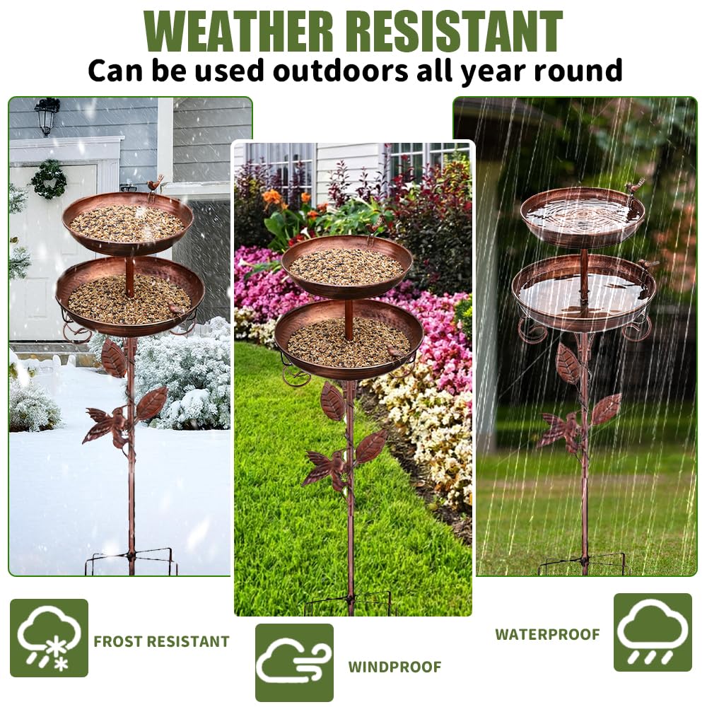 SKIKHN Comedero y Bebedero para Pájaros Exterior,117CM Metálico Bebedero para Pájaros de Pie,Baño para Pájaro para Jardín,Comedero Pajaro Exterior con Pie,Altura Baño Aves Estilo Retro Decoración — view 4