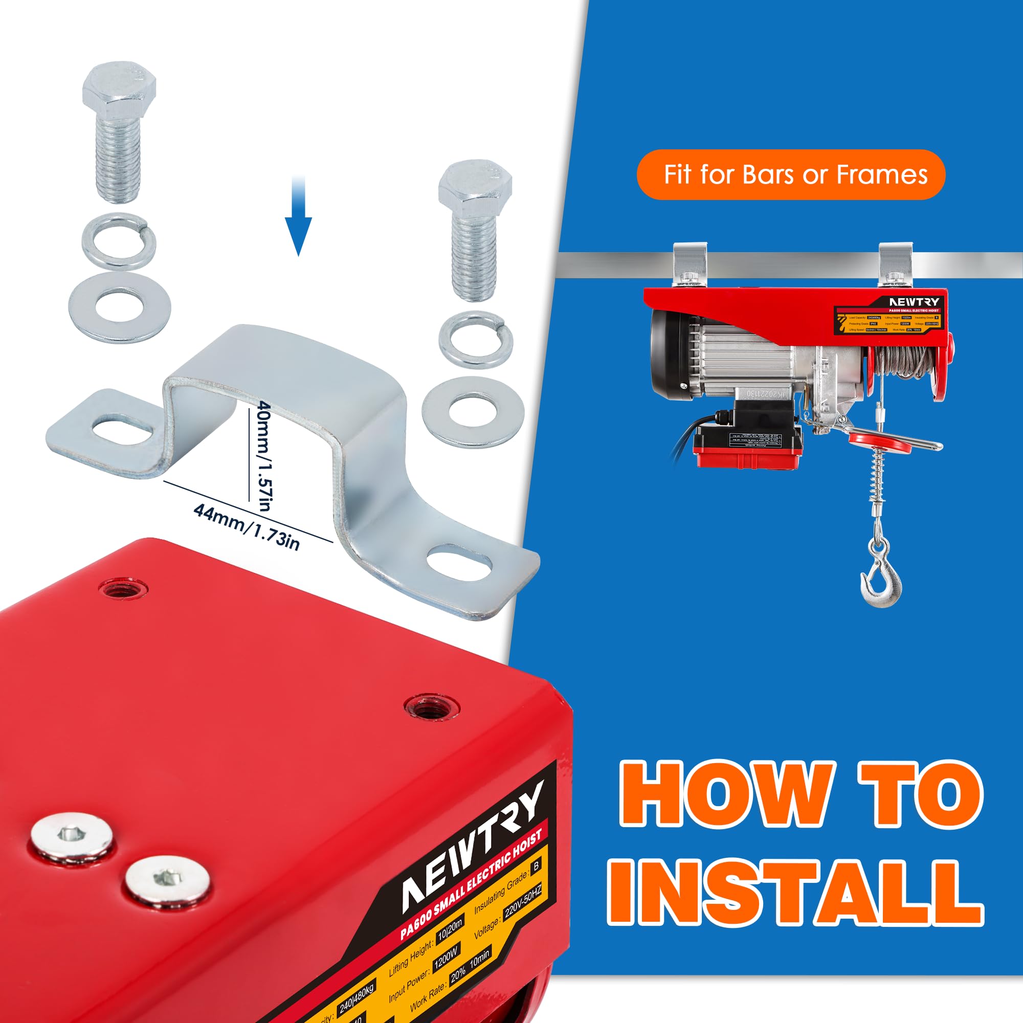 NEWTRY paranco elettrico 240kg/480kg, 20m/10m altezza di sollevamento, controllo wireless 100m, controllo a filo 2m, per casa garage magazzino 1200W
