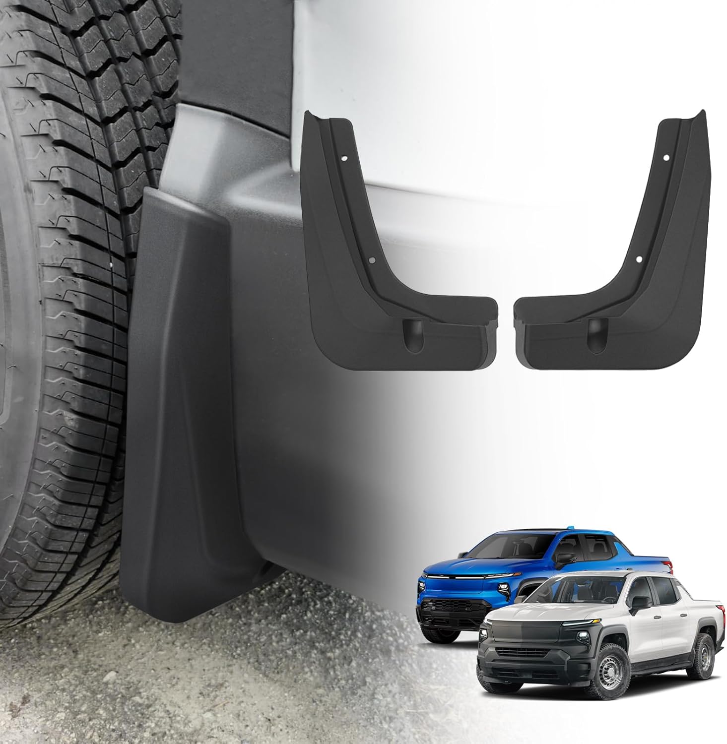 BestEvMod Rear Mud Flaps Splash Guards Compatible with Chevrolet Silverado EV 2024 2025 Accessories Fender Dirt Protection Winter Sediment Dirt Protection No Need to Drill Holes Set of 2 Rear Only