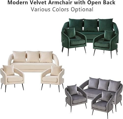 Miniatura 6 de Juego de 1 sofá biplaza pequeño y 2 sillas decorativas, juego de sofá y sillón de 3 piezas para sala de estar, moderno sofá de terciopelo con silla