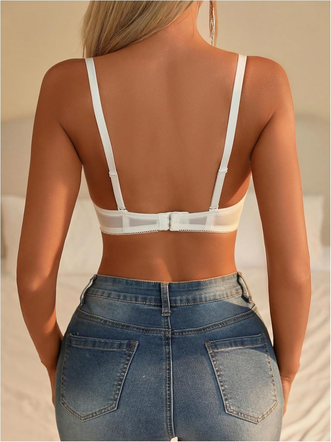 Women's Sheer Lace Underwire Bras Backless Push Up Comfort Bra Lingerie - Image 2