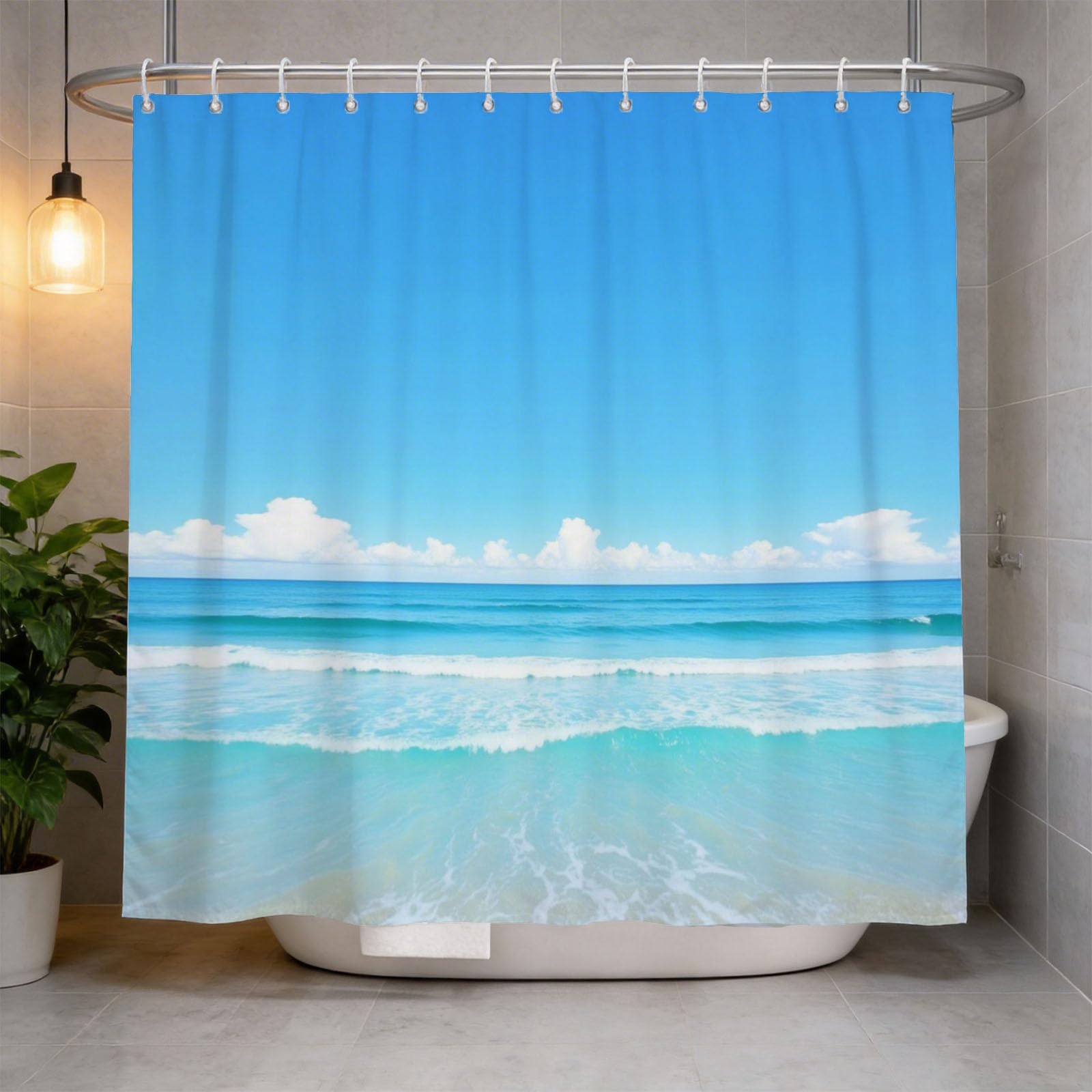 Hongduo 3D Sandy Beach Shower Curtain for Stalls Bathtubs Ocean Landscape Bathroom Decor Shower Curtain Set Polyester Fabric Waterproof 200x200cm/79X79 Inch with Hooks