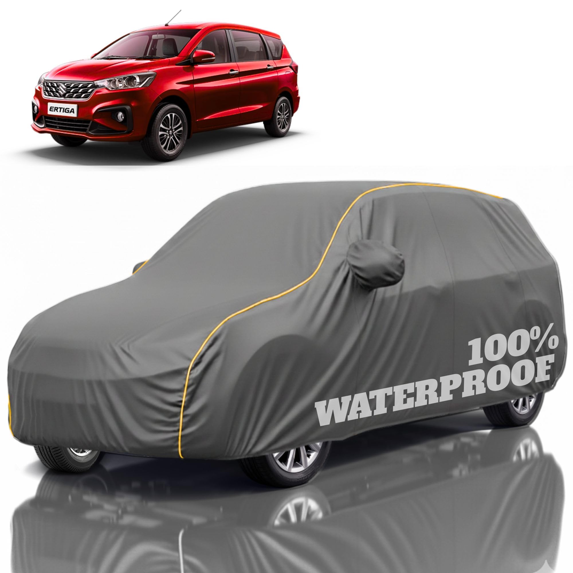Premium Polyester Car Cover Ertiga All-Weather Protection from Rain, Dust &amp; Sun | UV Resistant Fabric | Full Body Secure Fit for Outdoor &amp; Indoor Parking Grey