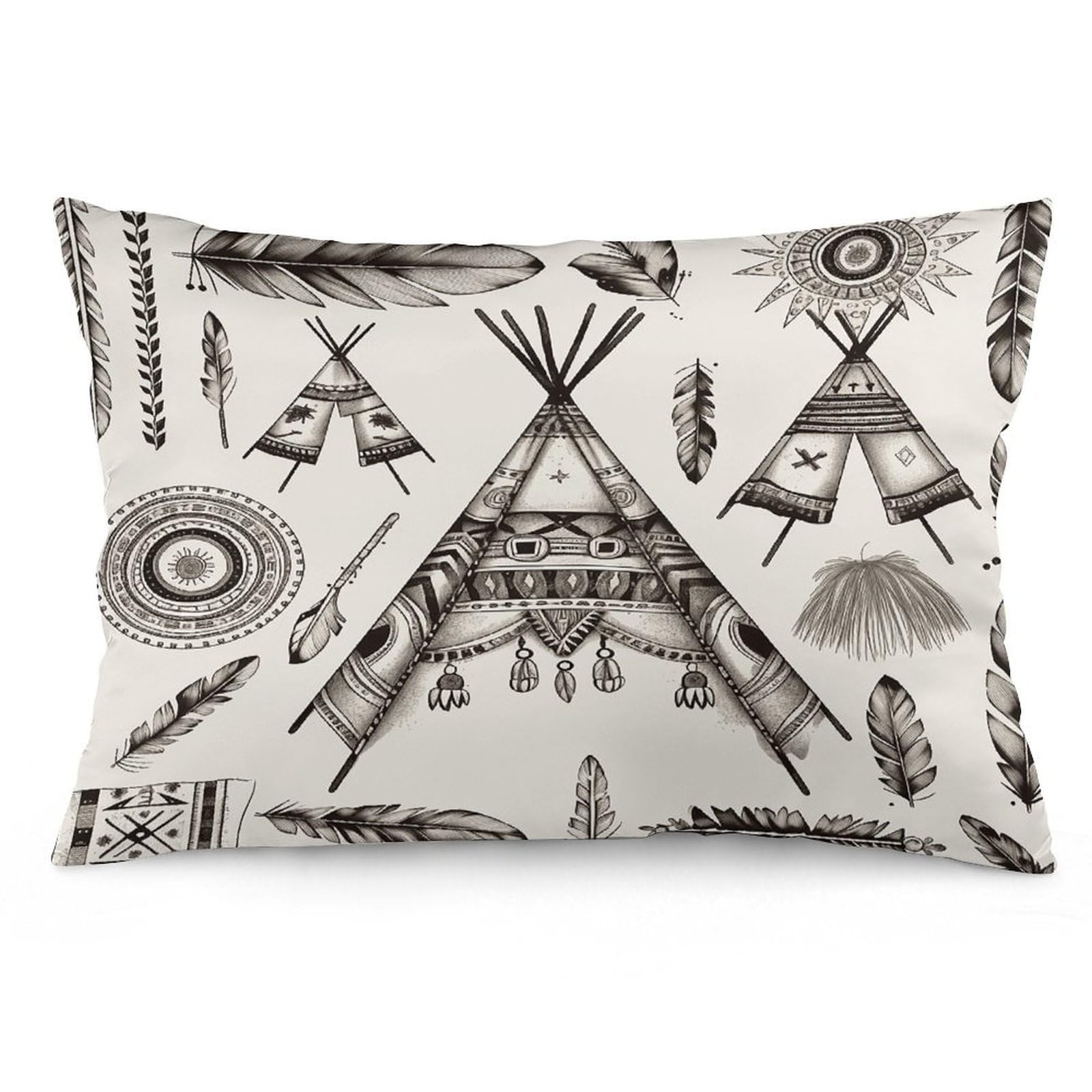 Feather Head Band Teepee Tent Throw Pillow Cover Soft Pillow Case Decorative Lumbar Pillow Cover Cozy Throw Pillowcase Polyester Rectangular Cushion Case Decor for Couch Sofa Bed