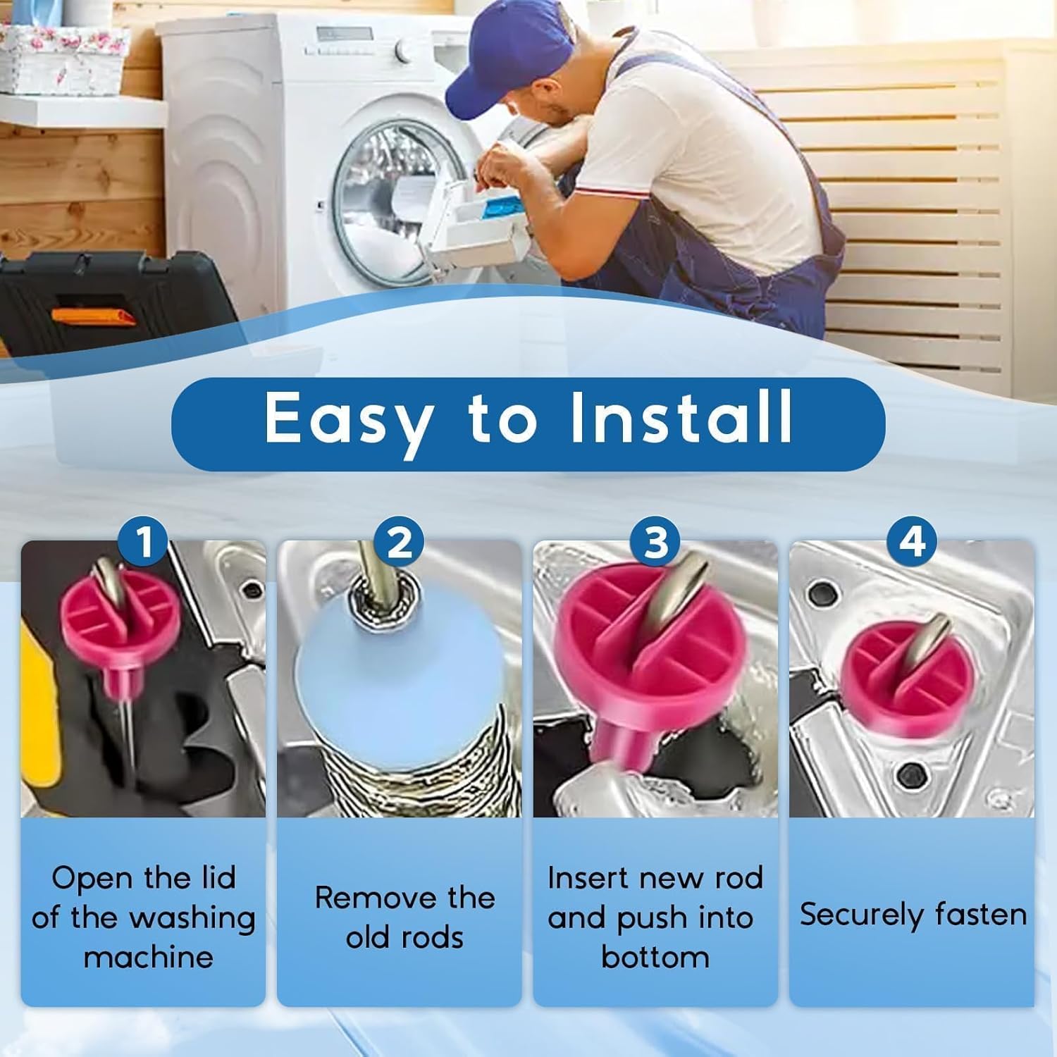 2026 Upgraded DC97-16350U DC97-16350T Washer Suspension Rods for Samsung WA50R5200AW/US WA50R5400AV/US WA45T3200AW/A4 WA45N3050AW/A4 WA50R5400AW/US Washing Machine Replace DC97-05280W DC97-16350S 4PCS