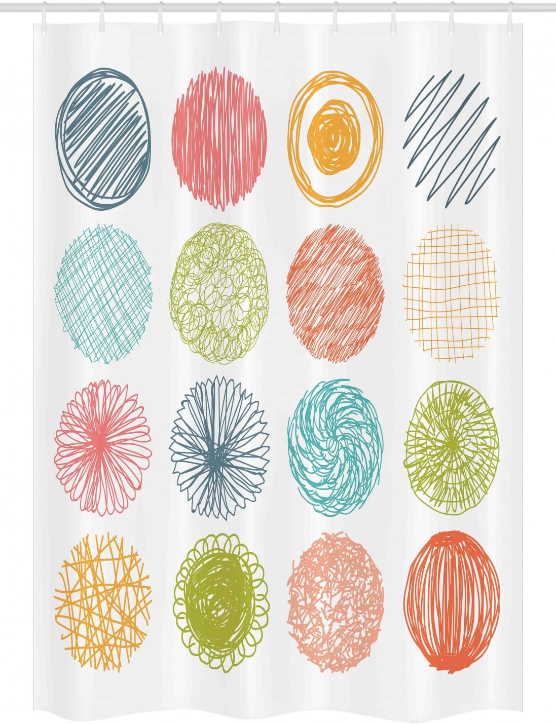 Ambesonne Colorful Stall Shower Curtain, Doodle Style Scribble Composition Circles Stripes Joyful Illustration, Fabric Bathroom Decor Set with Hooks, 54" W x 78" L, Orange Coral