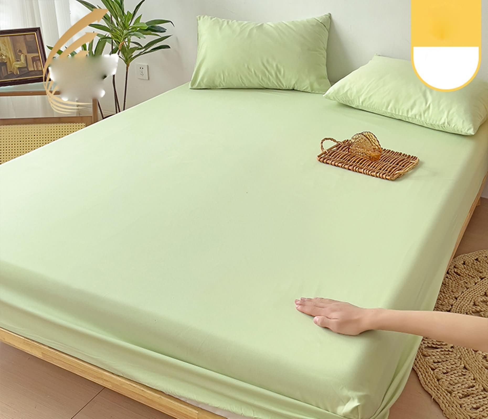 Lenzuola Matrimoniale con Angoli Fibra di bambù, Lenzuolo Matrimoniale 180x220 cm Tinta Unita Lenzuola e 2 Federe Traspirante, Morbido, Lavabile in Lavatrice, Verde Chiaro