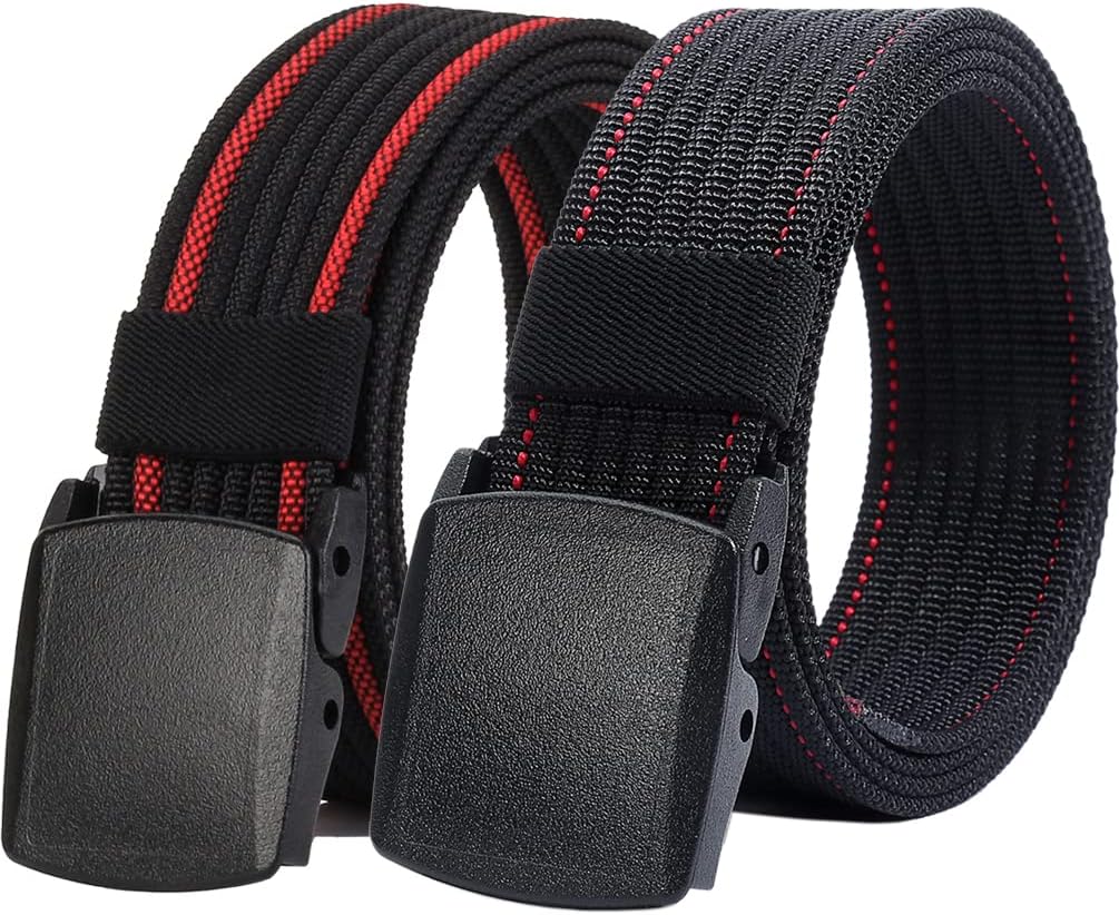 LionVII Men's Belts, 2 Kind of Black and Red Strap Belts Bundle
