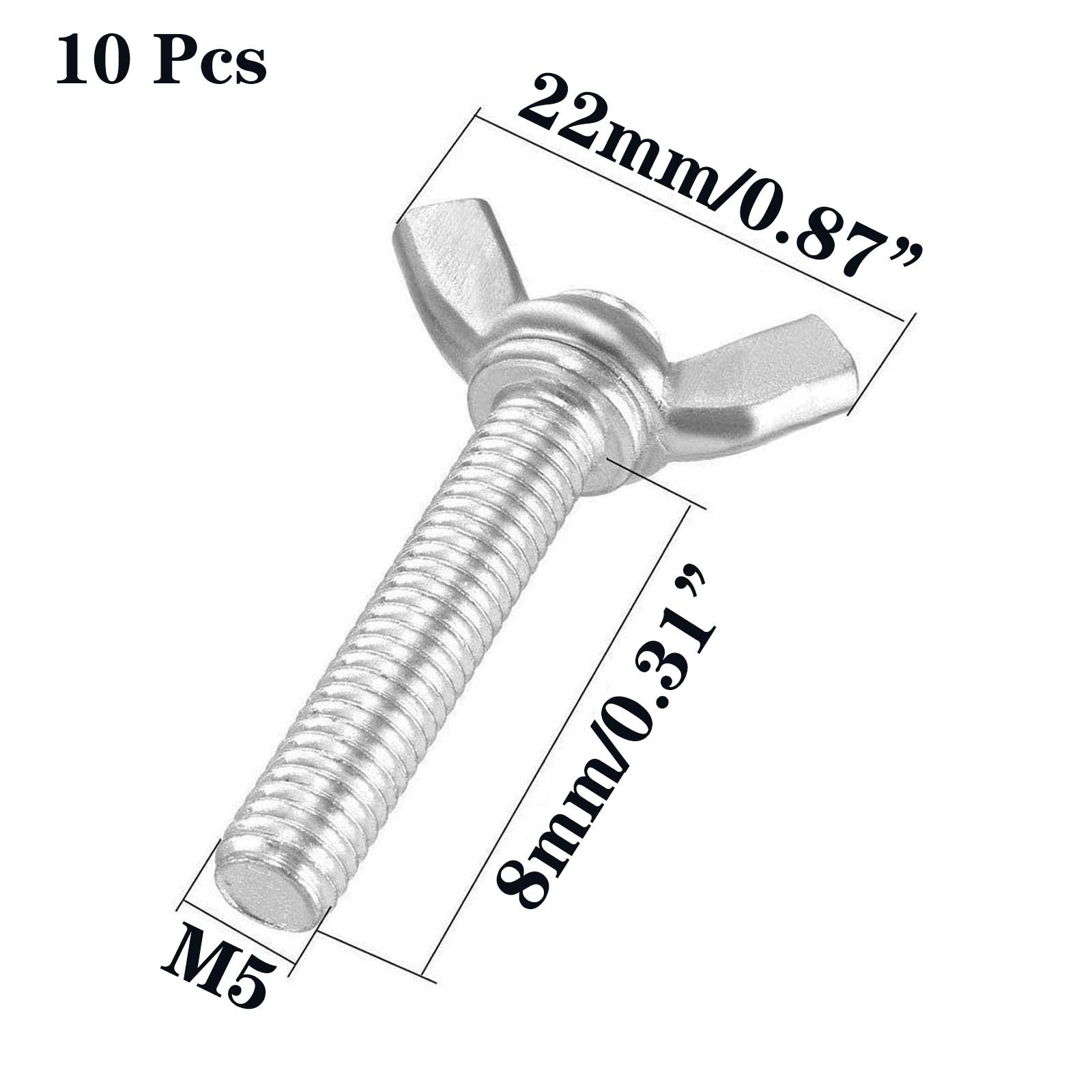 POCREATION M5 Butterfly Wing Nuts Assortment – 8 Lengths, 304 Stainless Steel Wing Screws (10mm To 40mm, 5-Piece Set)