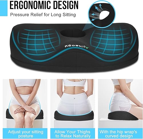 Miniatura 2 de Ajiteogy Memory Foam Seat Cushions,Innovative Hemorrhoid and Tailbone Pain Relief Cushion with Scientific Backhole Design,Non-Slip Memory Foam Butt