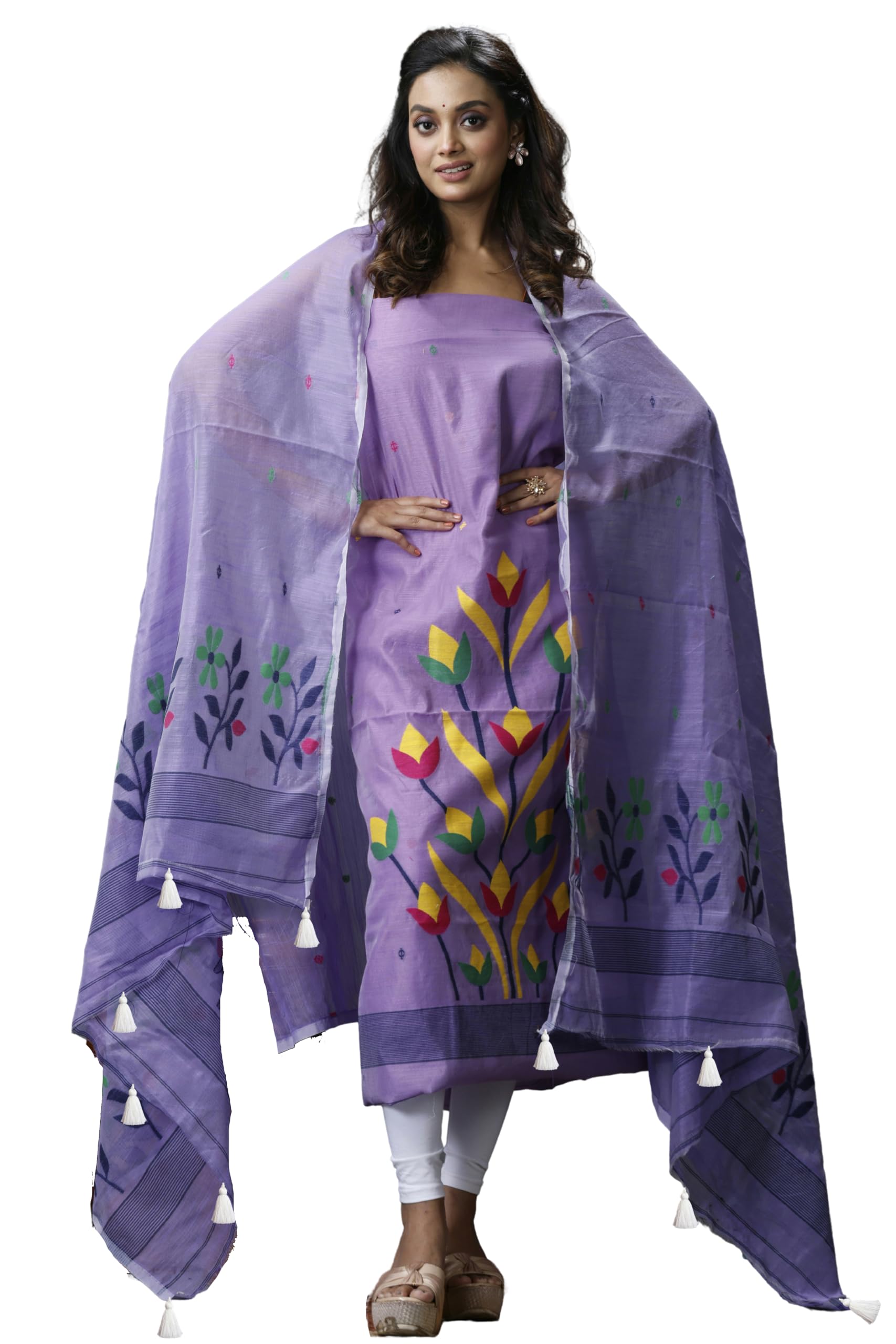 Women Handloom Unstitched Cotton Silk Kurti with Dupatta Set | Soft Breathable Fabric 3m Kurta 2.5m Scarf_d3-image-29