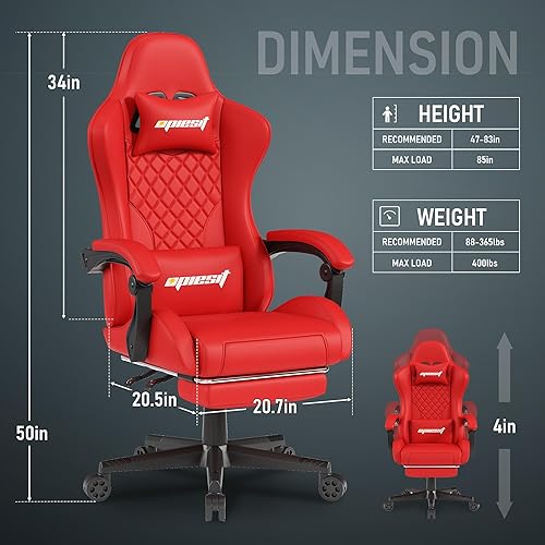 Miniatura 2 de Silla de juegos, sillas ergonómicas de computadora para adultos con reposapiés, silla de oficina de piel sintética con soporte lumbar ajustable y