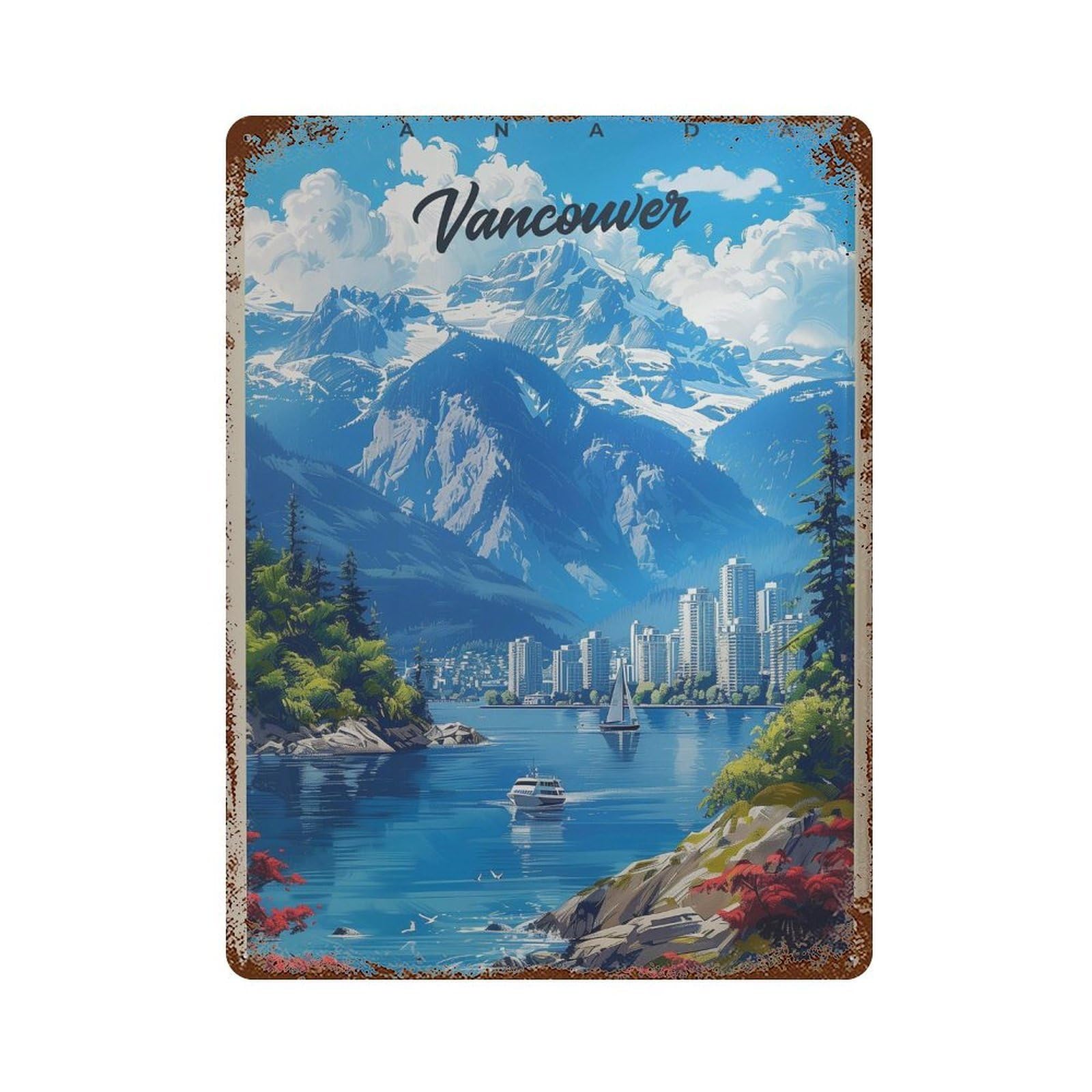 xiaoxiaoshen Vancouver Travel Canada Mountain View Wall Decor Art Metal Tin Poster Modern Home Decor Art Home Bar Shop Decorations Vintage Sign 40x30cm