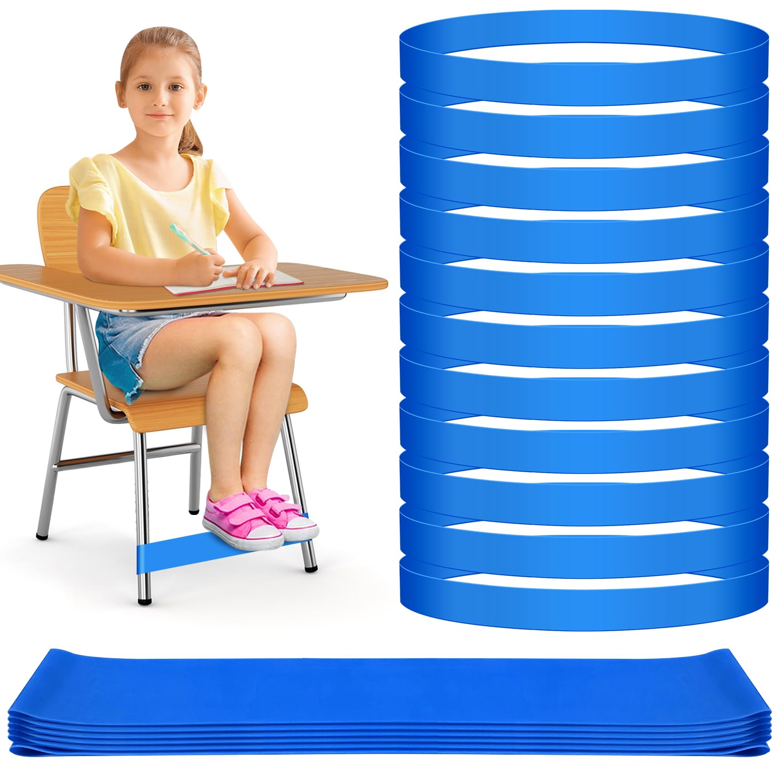 12 Pack Chair Bands for Kids with Fidgety Feet, ADHD Tools for Kids, ROOKEA Sensory Room Must Haves for Adhd Kids Fidget Chair Bands Autism Classroom Must Haves ADHD Tools for Classroom Home Chairs