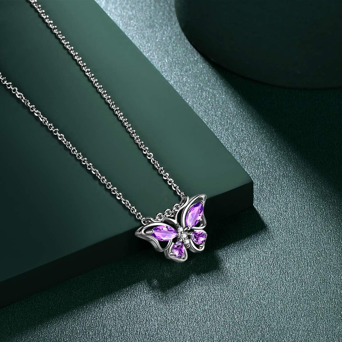 Hipunk Butterfly Birthstone Pendant Necklace - Women 925 Sterling Silver Birth Stone Animal Butterflies Pendant Crystal Birthday Jewelry - Image 3