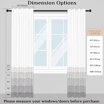 Voile Curtains for Windows 72 Drop, 2 Panels Dual Rod Pocket W56xL72 Inch
