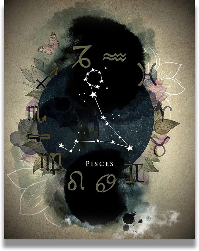 Pisces Astrology Decor | Zodiac Gifts | Astrology Gifts for Women | Boho Wall Decor | Zodiac Signs | Astrology Posters | Zodiac Room Decor | Astrology Room Decor - 16x20 ready to hang canvas