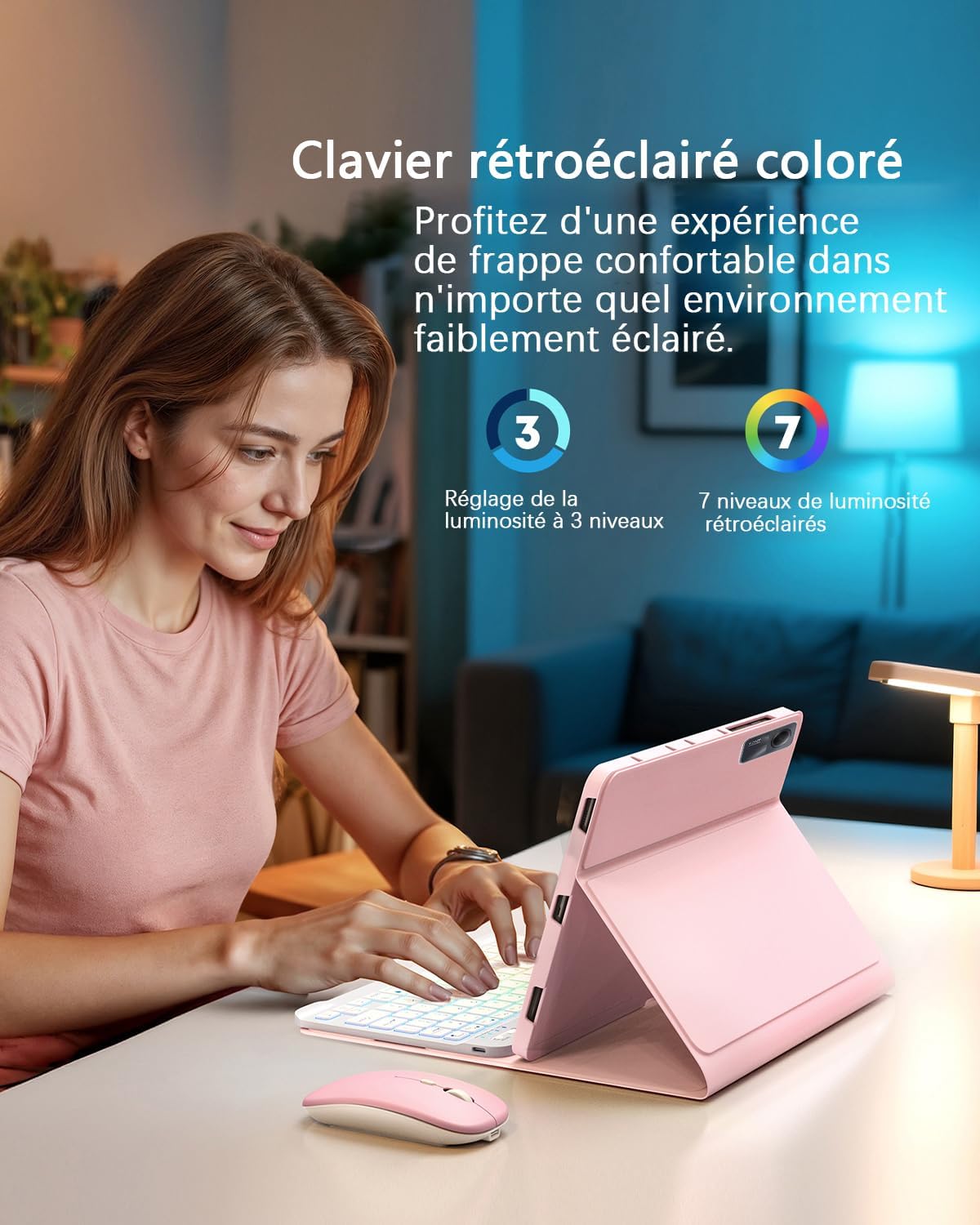 pour Xiaomi Redmi Pad 2 (2025) 11 Pouces/Xiaomi Redmi Pad SE (2023) 11 Pouces Coque Étui avec Bluetooth sans Fil Français (AZERTY) Clavier Rétroéclairé Et Souris Protection Backlight Keyboard Case