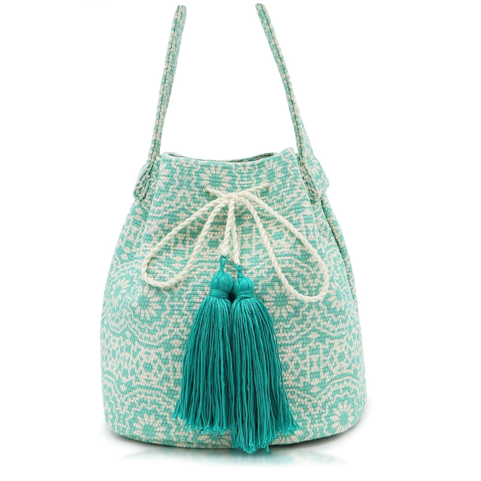 Crossbody Bags for Women, Canvas Tote Bag, Tassels Drawstring Bucket Bag, Bohemian Handbag, Large Capacity Travel Shoulder Bag for Vacation Travel