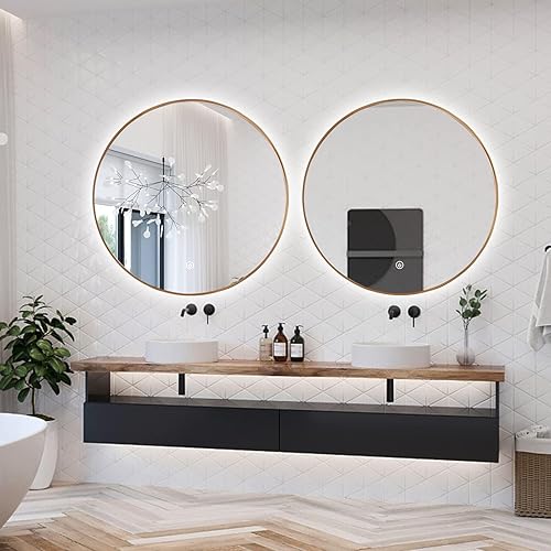 Miniatura 4 de Niccy Espejo redondo retroiluminado LED de 40 pulgadas para baño, espejo de pared con marco dorado, espejos circulares inteligentes LED con 3