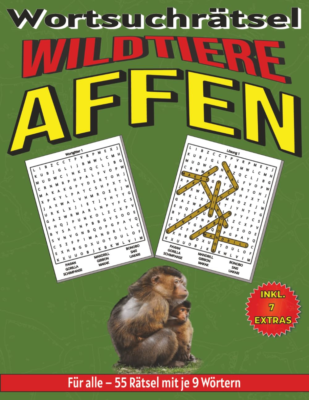 Affen – Wortsuchrätsel: Bildschirmfreier Rätselspaß für Geist, Konzentration und Entspannung (Wortsuchrätsel – Wildtiere für alle)