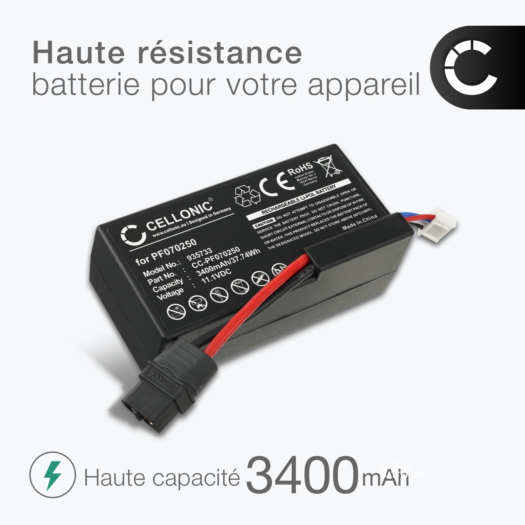 CELLONIC, Batterie pour Drone Compatible avec Parrot Disco (3400mAh, 11.1V)