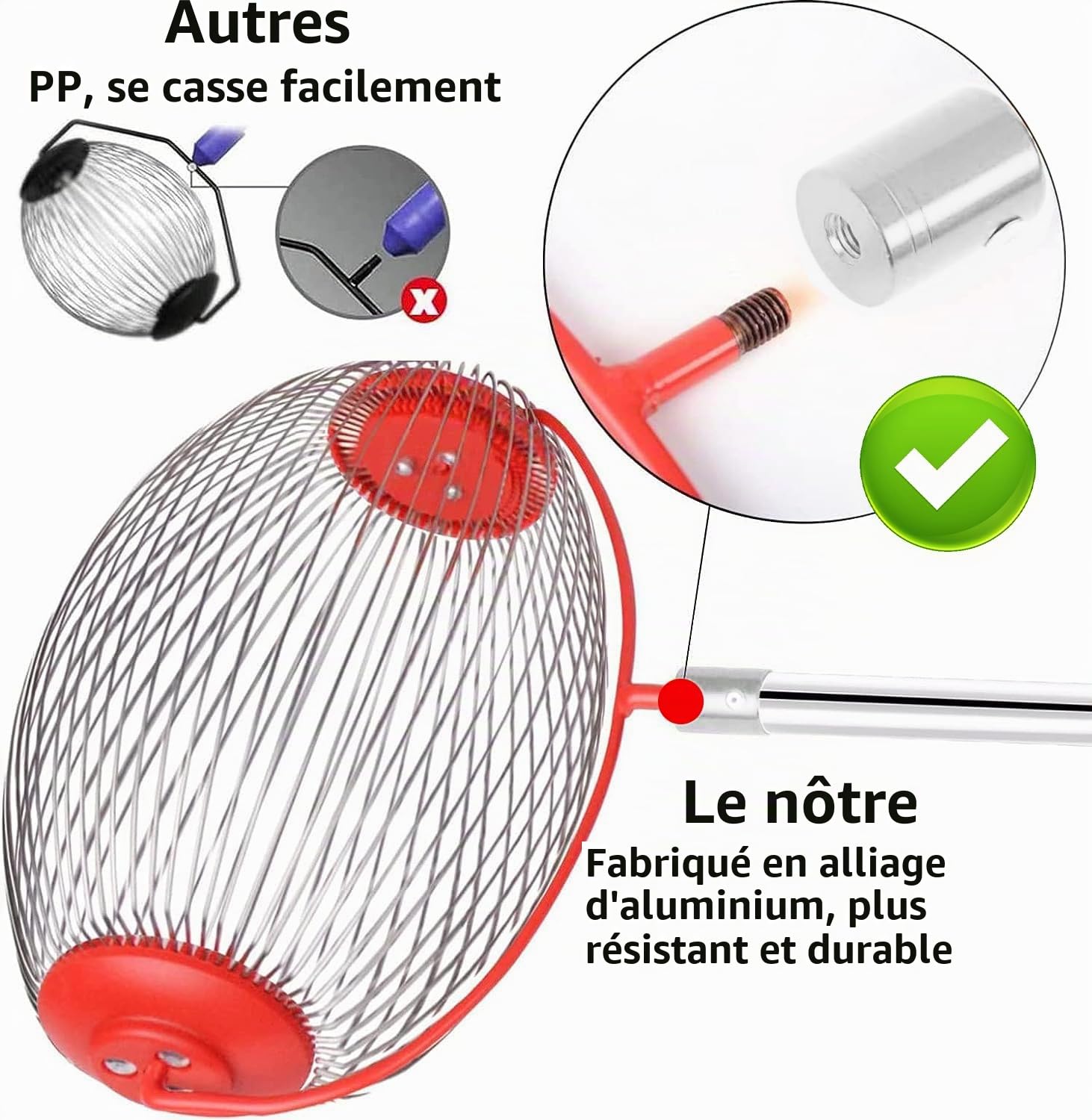 LEJIEYIN Grand Collecteur de Noix Réglable et Léger pour L'extérieur, Rouleau Ramasse Noix Acier Inoxydable Outils de Jardinage pour Fruits Ferme Famille
