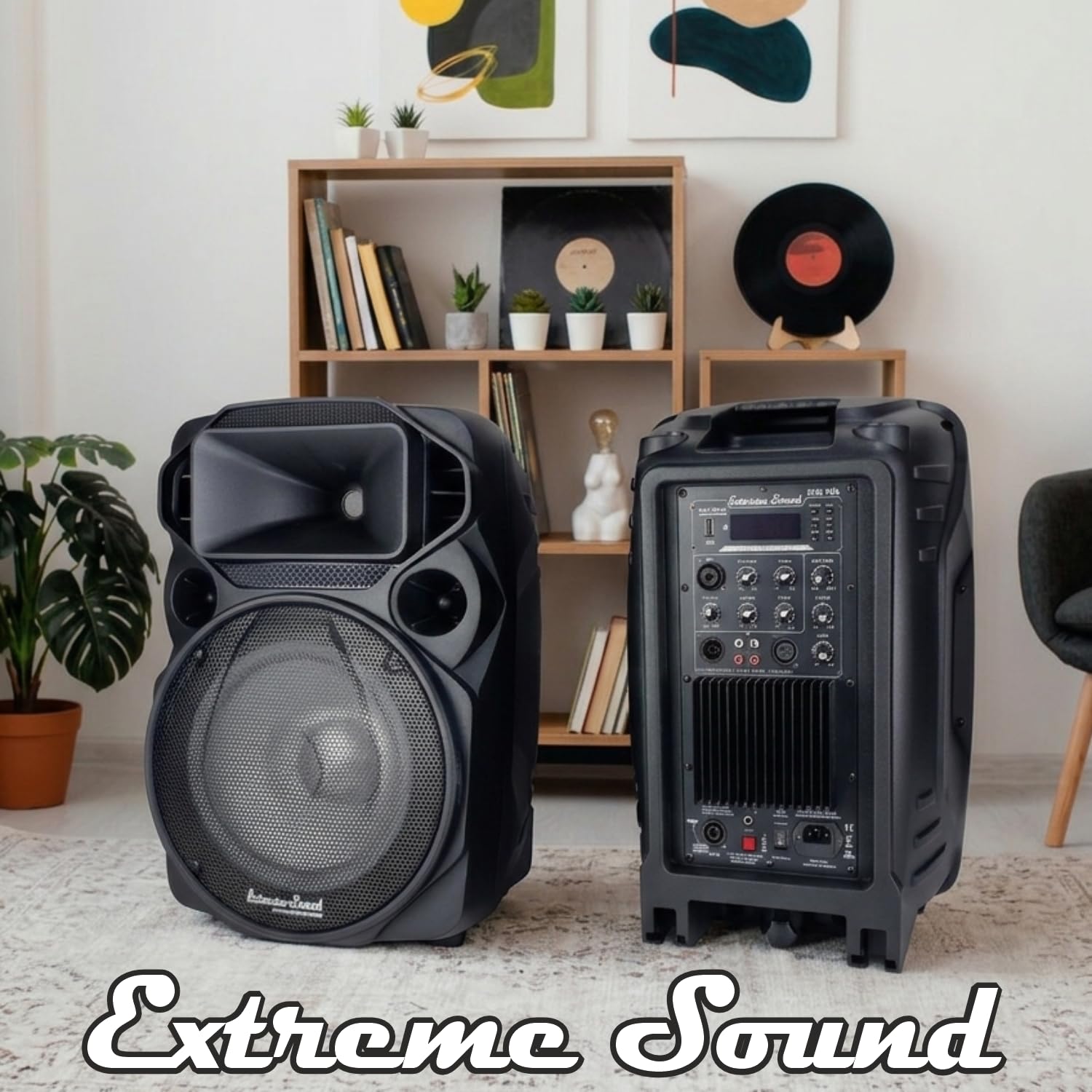 Extreme Sound Coppia Casse Audio Attiva e Passiva DJN 12 con coppia Microfoni Wireless,Bluetooth, 2000W Potenza Musicale - Perfette per Karaoke, Feste ed Eventi - Altoparlanti da 31 Cm, luci led