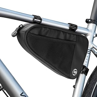 Maxjaa Borsa Bici Telaio, Borsa Telaio Triangolare Bici 1L, Borsa portaoggetti Triangolare Bicicletta Impermeabile con Tasche Laterali in Rete e Banda Riflettente, per Telefono, Contanti, Pompa