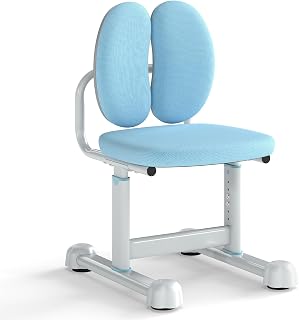RELAX4LIFE Silla Escritorio Infantil con Respaldo Doble Adaptable y Altura Ajustable 35-43 cm, sin Apoyabrazos, Silla Escritorio Ergonómica para Niños 6-12 Años (Azul)