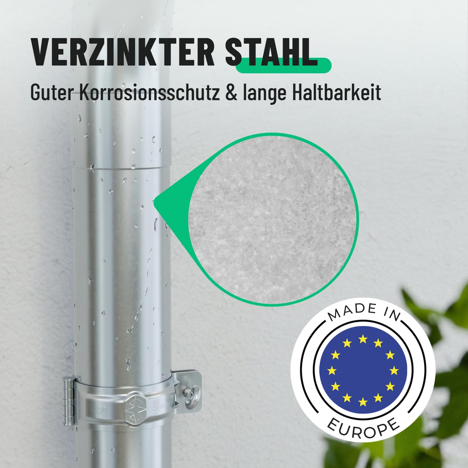 greate Tubo pluviale zincato diametro 80 mm e lunghezza 1 m - pluviale con manicotto per facile montaggio a innesto - accessorio per grondaie - scarico acqua piovana