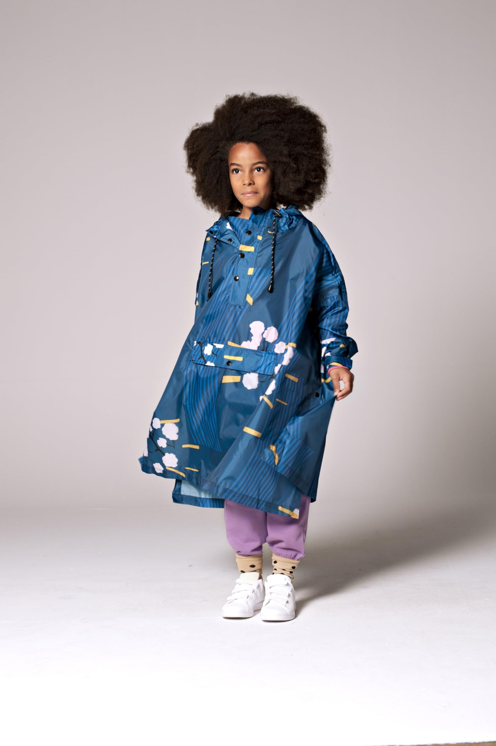 RAIN KISS Rainkiss Japanese Blossom - Poncho antipioggia per bambini, Blu, 6-10 Jahre