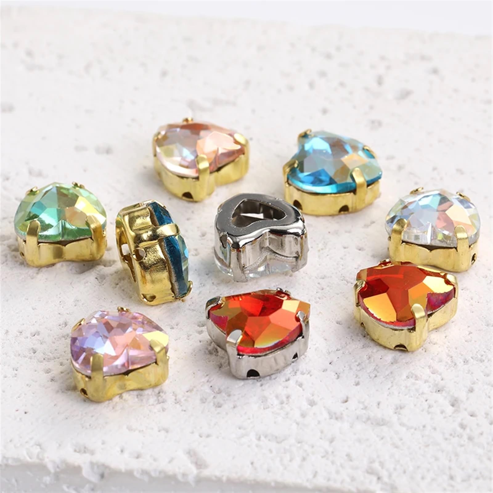 przyszyć dżetów, Szklane cyrkonie do oprawy w pazurki kolorze srebrnym i złotym, 10 mm 12, opakowanie sztuk(Color-06,SILVER-10PCS-12MM)