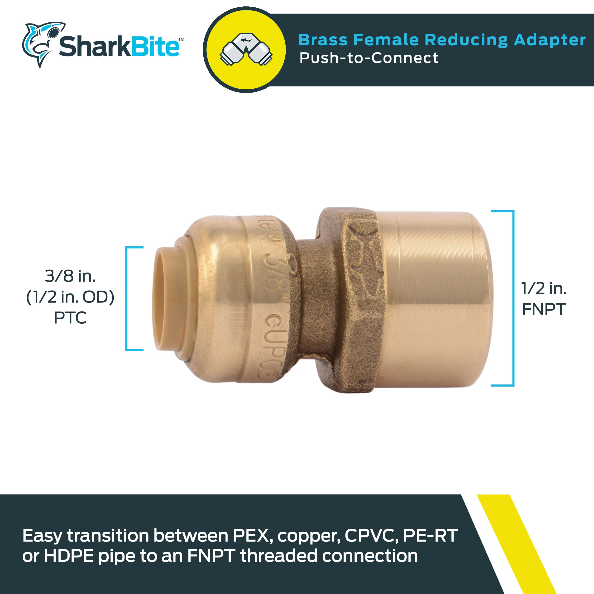 SharkBite® 3/8 X 1/2 In. Push X FNPT Brass - Foto 2