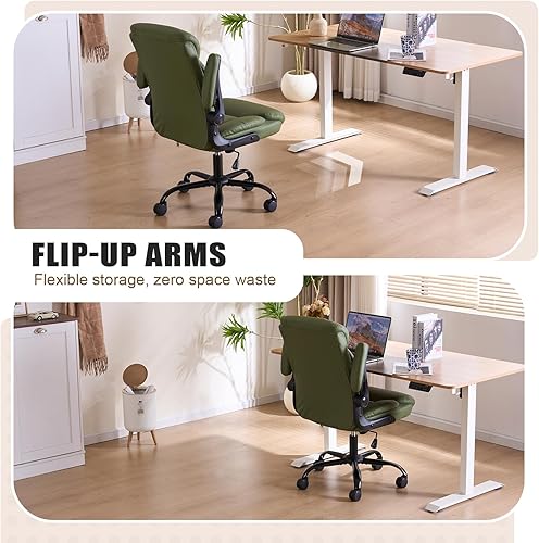 Miniatura 3 de Silla de oficina, silla ergonómica para computadora con brazos abatibles, sillas de escritorio para el hogar, cómoda piel sintética, soporte