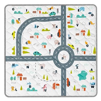Car Portable Baby Play Mat 50x50 Playpen Mat Upgraded Thicken Baby Floor Play Mat Non-Slip Cushioned Crawling Mat Waterproof Activity Playmats for Babies Toddlers Infants 50x50, Letter Car