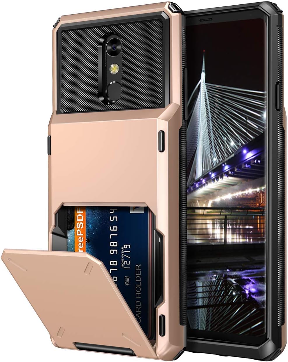 Vofolen Case for LG Stylo 4 Case Wallet [4-Card Pocket] Credit Card Holder ID Slot Anti-scratch Dual Layer Protective Bumper Rubber Armor Non-slip Hard Shell Cover Case for LG Stylo 4 4 Plus Rose Gold