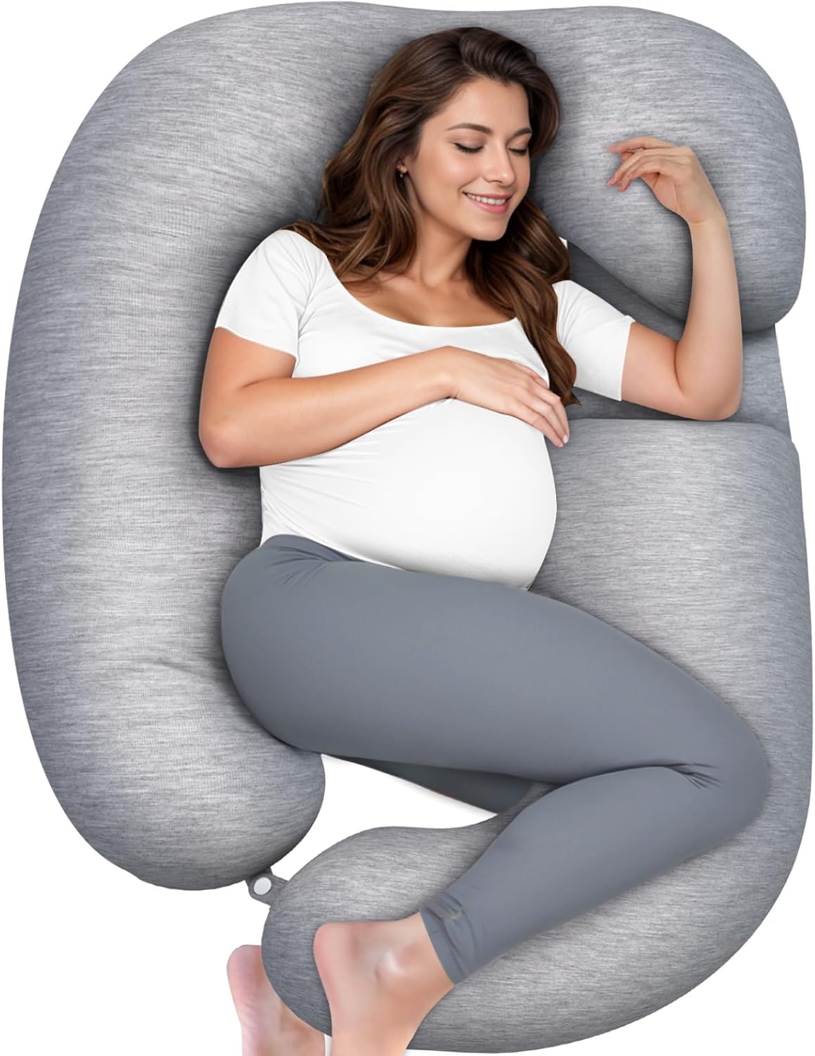 Pregnancy Pillow for Sleeping, J-Shaped Full Body Pillow Support for Head, Back, Belly, HIPS, Legs, 56 Inch Maternity Pillow with Washable Cover, Pregnant Mom Essentials, Grey