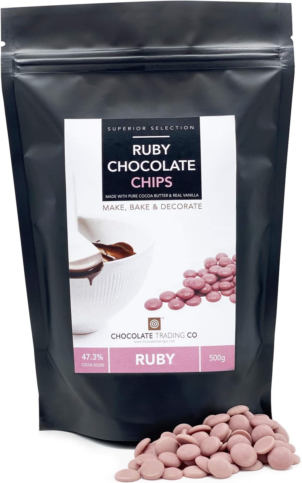 Ruby Chocolate Chips by Callebaut - Small 500g resealable Bag