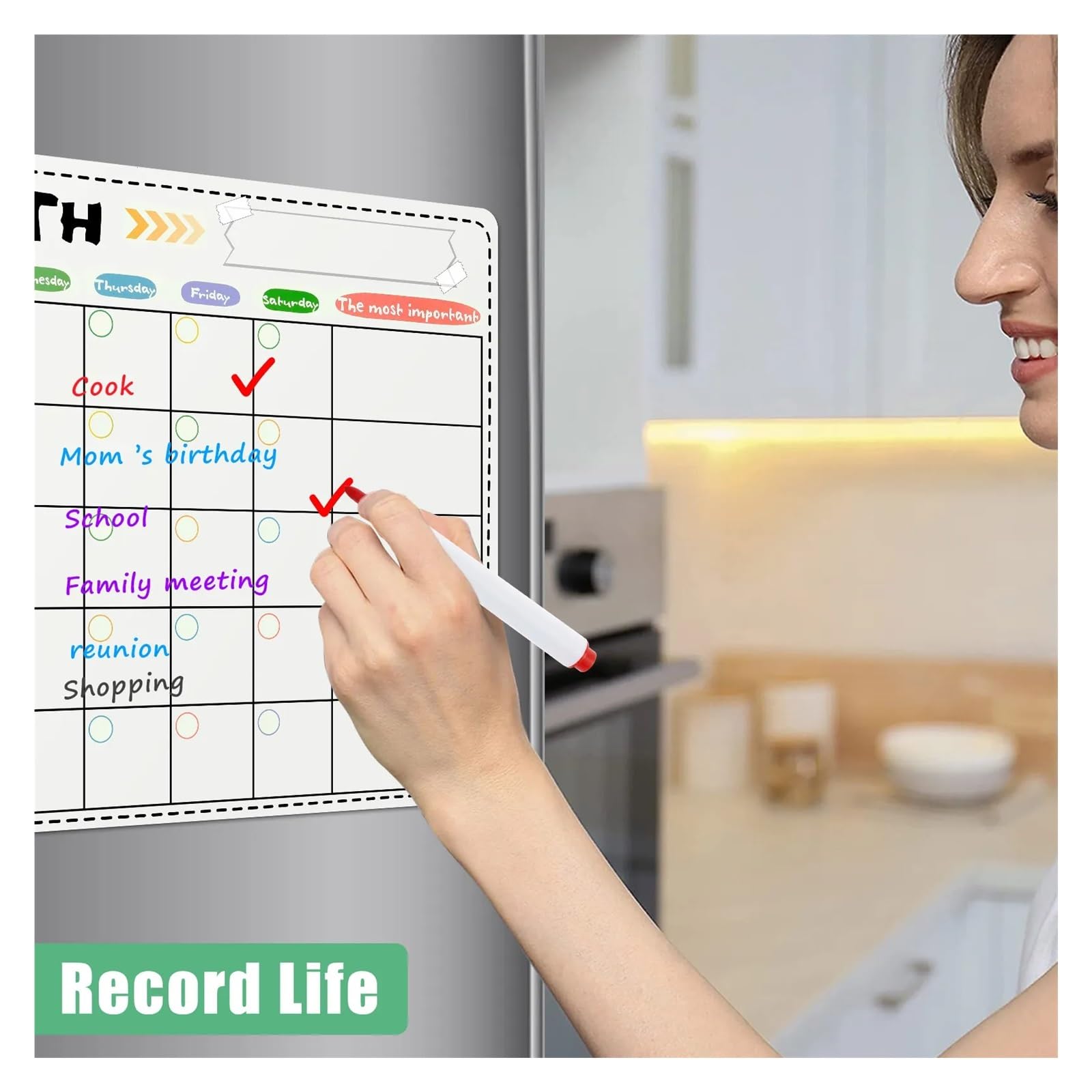 Tableaux de planification magnétiques Calendrier de réfrigérateur Effaçable à sec Mensuel Hebdomadaire