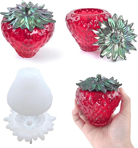 Moldes de resina de fresa 3D, moldes de silicona para frascos, moldes para cajas de baratijas, moldes para contenedores de joyería, molde de tarro