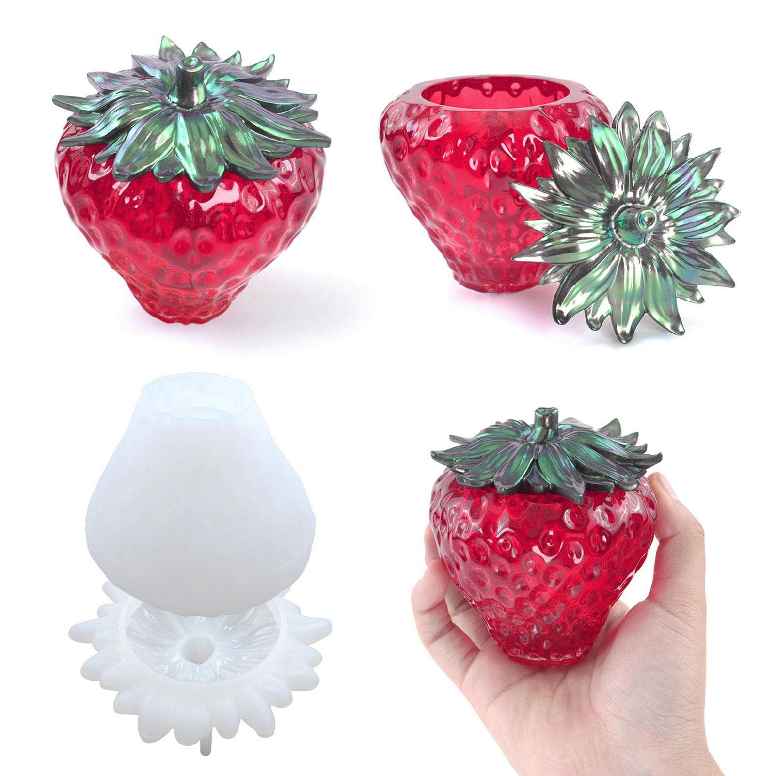 Bavokon 2 Pcs Strawberry Silicone Molds, Resin Jar Molds With Lids For Crafts, Jewelry, Candles And Food Storage