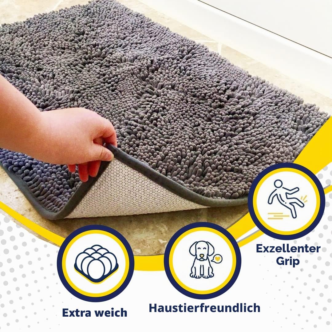Muddy Mat® Shown On TV sehr saugfähige Mikrofaser-Fußmatte und Haustierteppich, rutschfest, dick, waschbar, für Küche, Badezimmer, Schlafzimmer, drinnen und draußen, Grau, Größe M, 76,2 x 48,3 cm