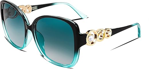 FEISEDY Sonnenbrille Damen Polarisiert Groß Vintage 70er 80er Jahre Brille mit Mit Perleneinlage & UV400 Schutz B2821