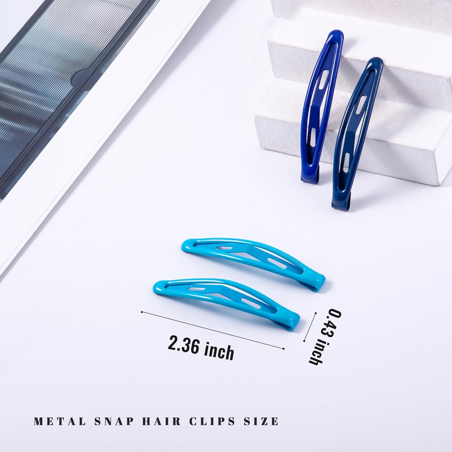 16 PCS Snap Hair Clips Metal Barrettes for Women Non Slip Barrettes for Thick and Thin Fine Hair,Bright Multiple Blue,2.36 x 0.43 Inches. - Image 2