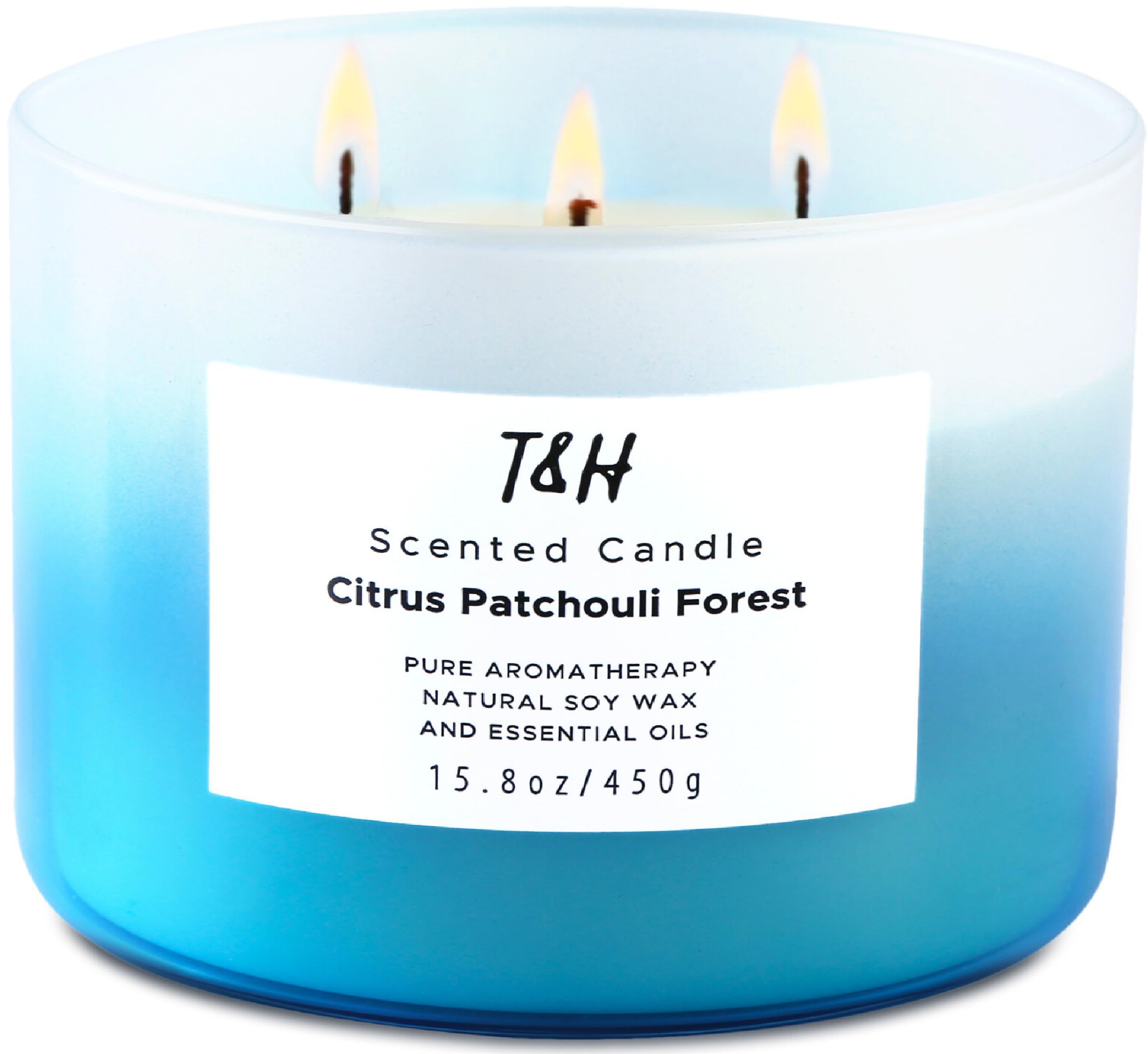 Citrus Patchouli Forest 3-Wick Soy Scented Candle, 15.8 oz - Large Aromatherapy Candle for Home - Refreshing, Long-Lasting, Clean Burn - Citrus, Patchouli, Eucalyptus, Cedarwood & Rosemary